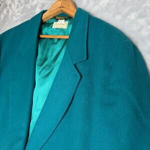 Vintage L.L. Bean Wool Cashmere Blazer Womens 12P Navy Blue Jacket USA MADE